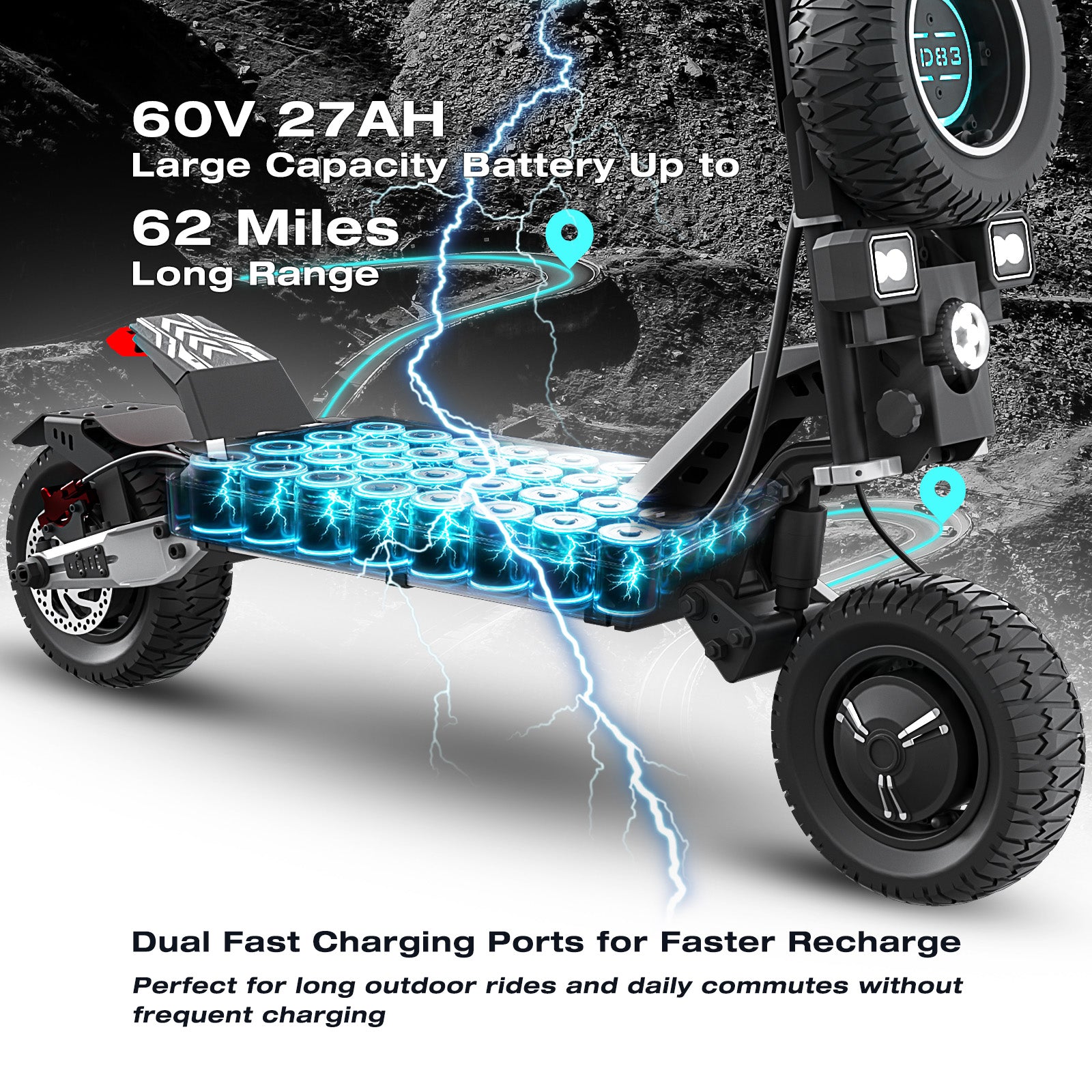 GD83 3600W Off-Road Electric Scooter | 47MPH Dual Motor Scooter