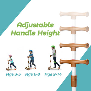 Glidezone Kids 3-Wheel Foldable Scooter, Beige & Brown, Adjustable Handlebar, Light-Up Wheels, Rear Foot Brake, Pull-to-Go Design, Supports up to 50kg, for Ages 3–14