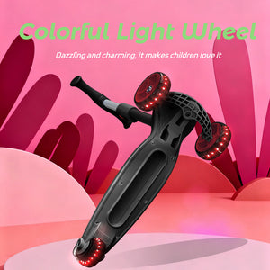 Glidezone Kids 3-in-1 Foldable Scooter with Seat, Black, Adjustable Handlebar, Light-Up Wheels, Sit-or-Stand Design, Rear Foot Brake, for Toddlers & Kids Ages 2–10