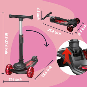 Glidezone Kids 3-in-1 Foldable Scooter with Seat, Black, Adjustable Handlebar, Light-Up Wheels, Sit-or-Stand Design, Rear Foot Brake, for Toddlers & Kids Ages 2–10