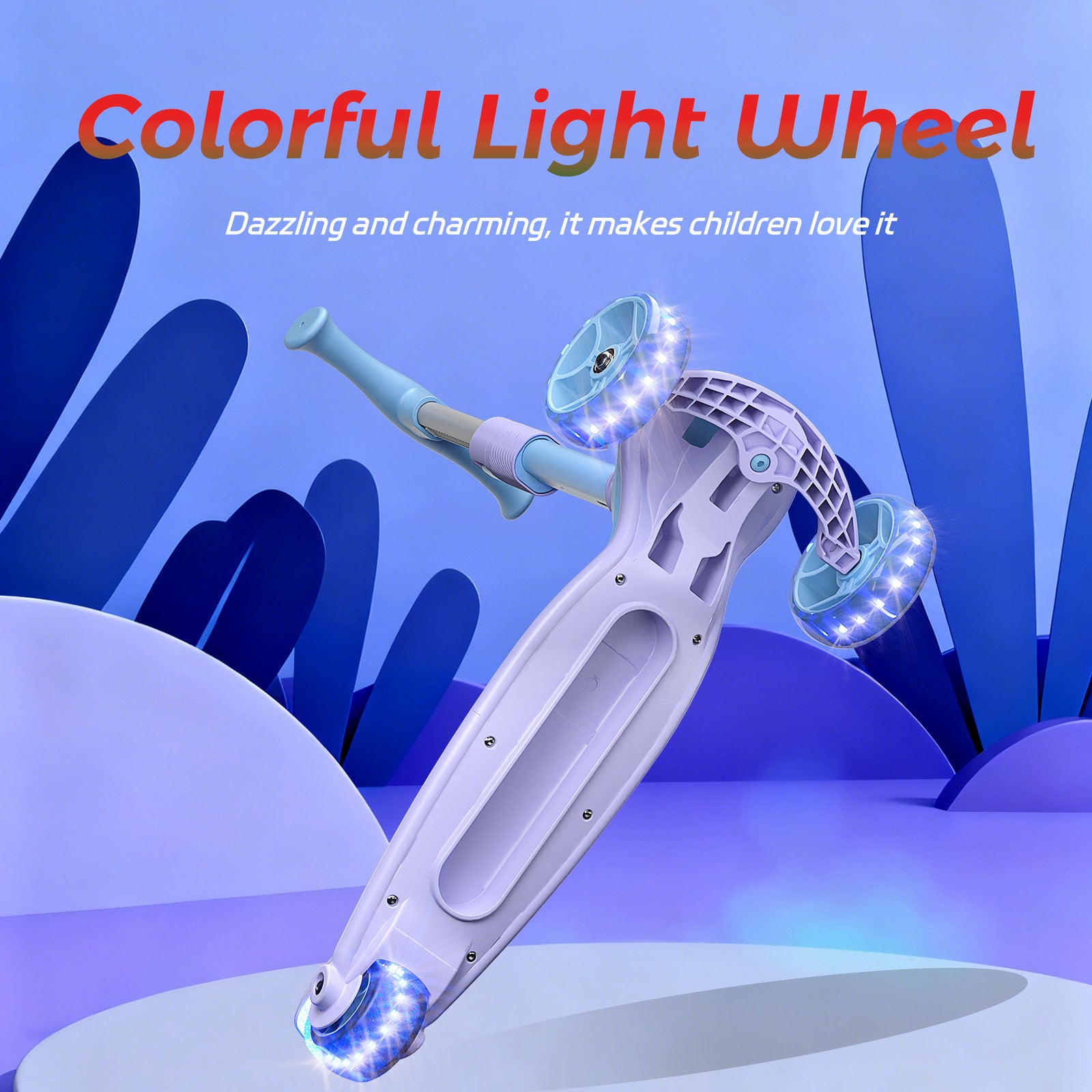 Glidezone Kids 3-in-1 Foldable Scooter with Seat, Blue & Purple, Adjustable Handlebar, Light-Up Wheels, Sit-or-Stand Design, Rear Foot Brake, for Toddlers & Kids Ages 2–10