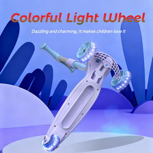 Glidezone Kids 3-in-1 Foldable Scooter with Seat, Blue & Purple, Adjustable Handlebar, Light-Up Wheels, Sit-or-Stand Design, Rear Foot Brake, for Toddlers & Kids Ages 2–10