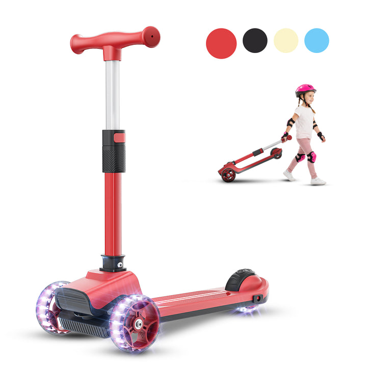 Glidezone Kids Foldable 3-Wheel Scooter with Adjustable Handlebar, Light-Up Wheels & Rear Foot Brake, 50kg Max Load, Toddler to Teen (Ages 3–14)