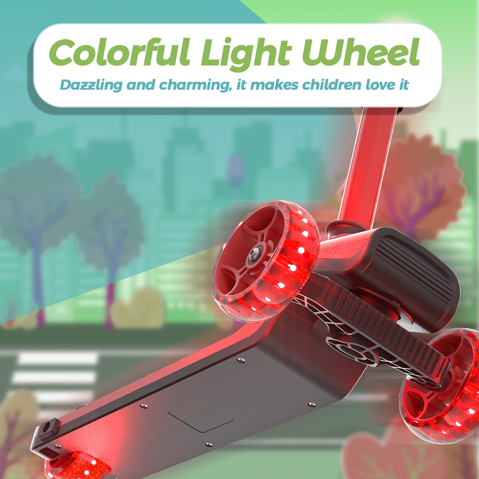 Glidezone Kids Foldable 3-Wheel Scooter with Adjustable Handlebar, Light-Up Wheels & Rear Foot Brake, 50kg Max Load, Toddler to Teen (Ages 3–14)