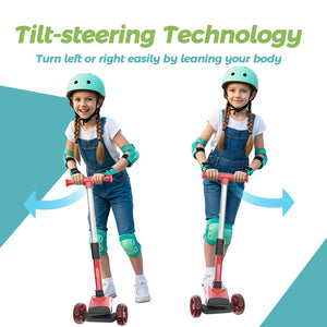 Glidezone Kids Foldable 3-Wheel Scooter with Adjustable Handlebar, Light-Up Wheels & Rear Foot Brake, 50kg Max Load, Toddler to Teen (Ages 3–14)