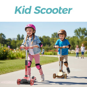 Glidezone Kids Foldable 3-Wheel Scooter with Adjustable Handlebar, Light-Up Wheels & Rear Foot Brake, 50kg Max Load, Toddler to Teen (Ages 3–14)