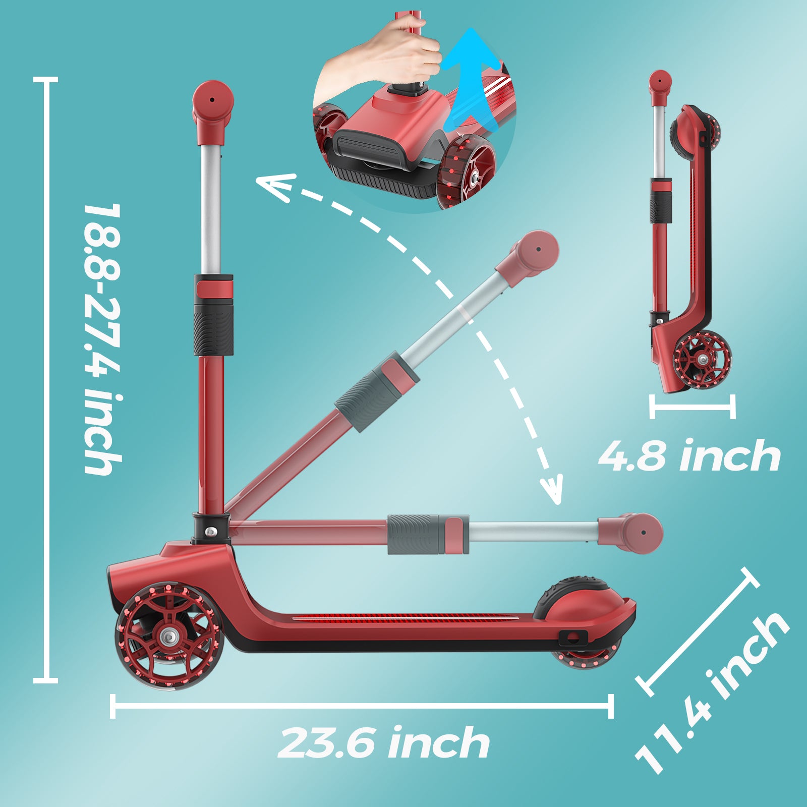 Glidezone Kids Foldable 3-Wheel Scooter with Adjustable Handlebar, Light-Up Wheels & Rear Foot Brake, 50kg Max Load, Toddler to Teen (Ages 3–14)