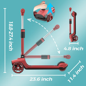 Glidezone Kids Foldable 3-Wheel Scooter with Adjustable Handlebar, Light-Up Wheels & Rear Foot Brake, 50kg Max Load, Toddler to Teen (Ages 3–14)