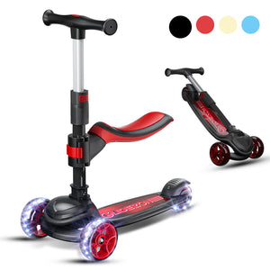 Glidezone Kids 3-in-1 Foldable Scooter with Seat, Blue & Purple, Adjustable Handlebar, Light-Up Wheels, Sit-or-Stand Design, Rear Foot Brake, for Toddlers & Kids Ages 2–10