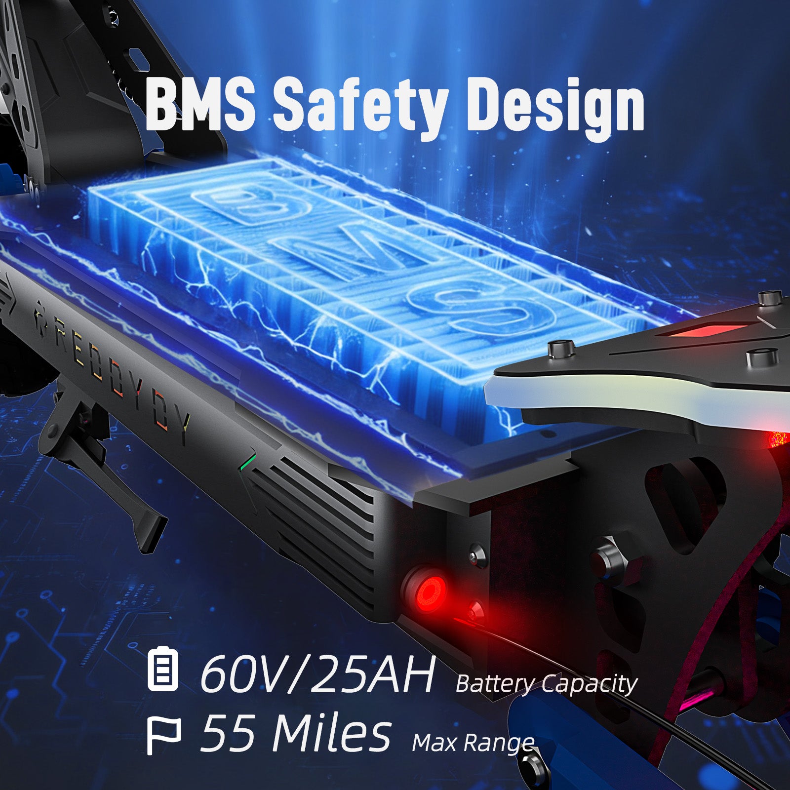 RD2 Off-Road Adult Electric Scooter, 5000W Dual Hub Motor, 55-Mile Range, 25 MPH Safe Speed, 1500Wh Long-Range Lithium Battery