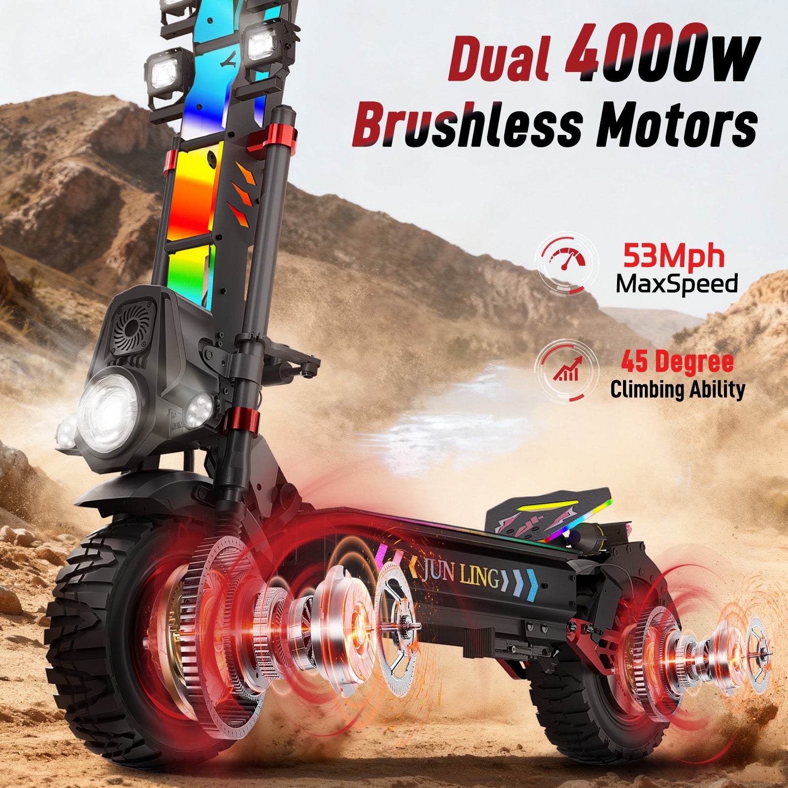 JunLing JL86 Pro All-Terrain Electric Scooter, Dual 4000W Motors, 75 Miles Range, 2400Wh Lithium Battery