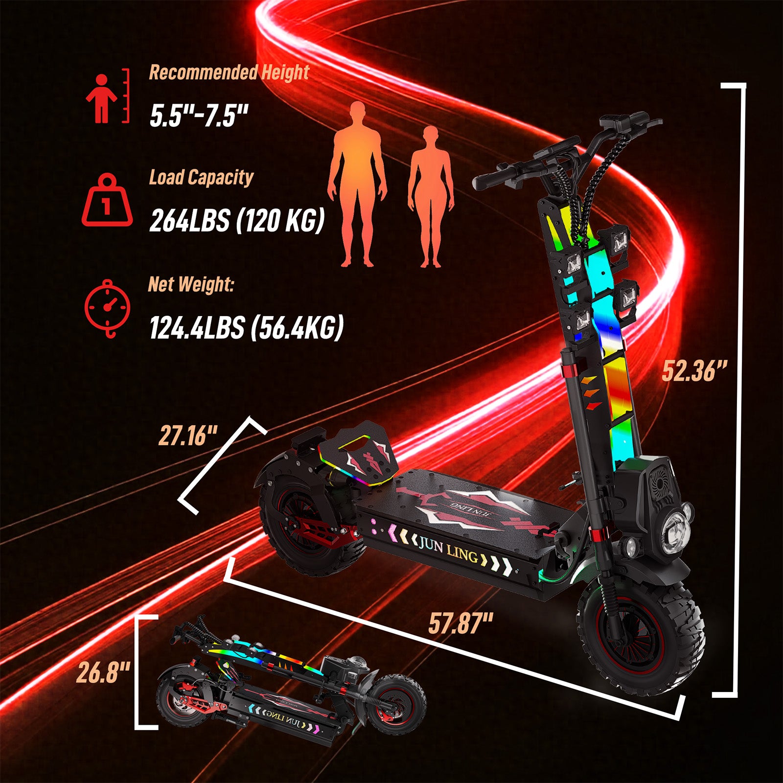 JunLing JL86 Pro All-Terrain Electric Scooter, Dual 4000W Motors, 75 Miles Range, 2400Wh Lithium Battery