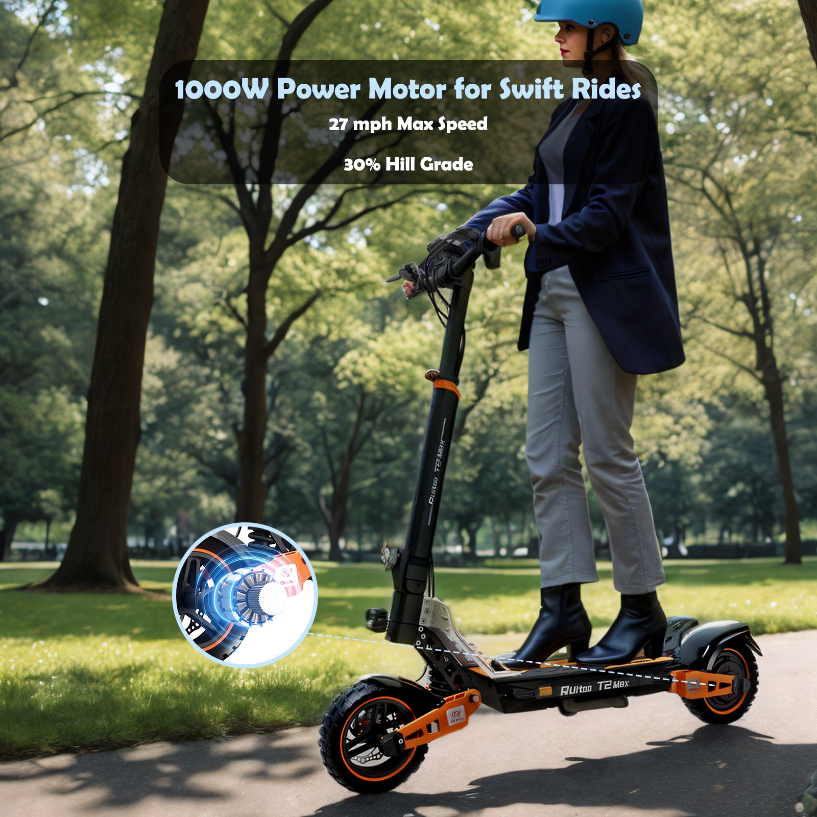 Glidezone T2 Max Portable Foldable All-Terrain Electric Scooter for Adults, 1000W Rear Hub Motor, 748.80Wh Lithium Battery