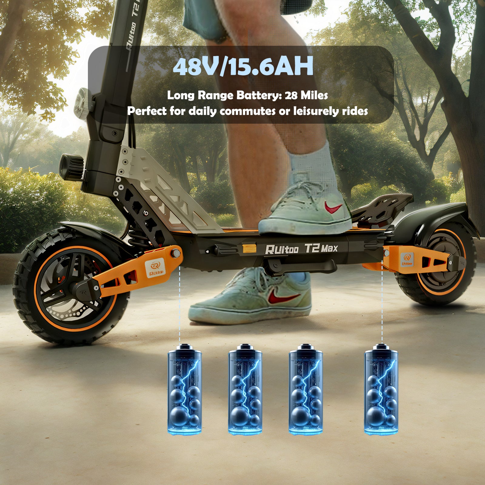 Glidezone T2 Max Portable Foldable All-Terrain Electric Scooter for Adults, 1000W Rear Hub Motor, 748.80Wh Lithium Battery