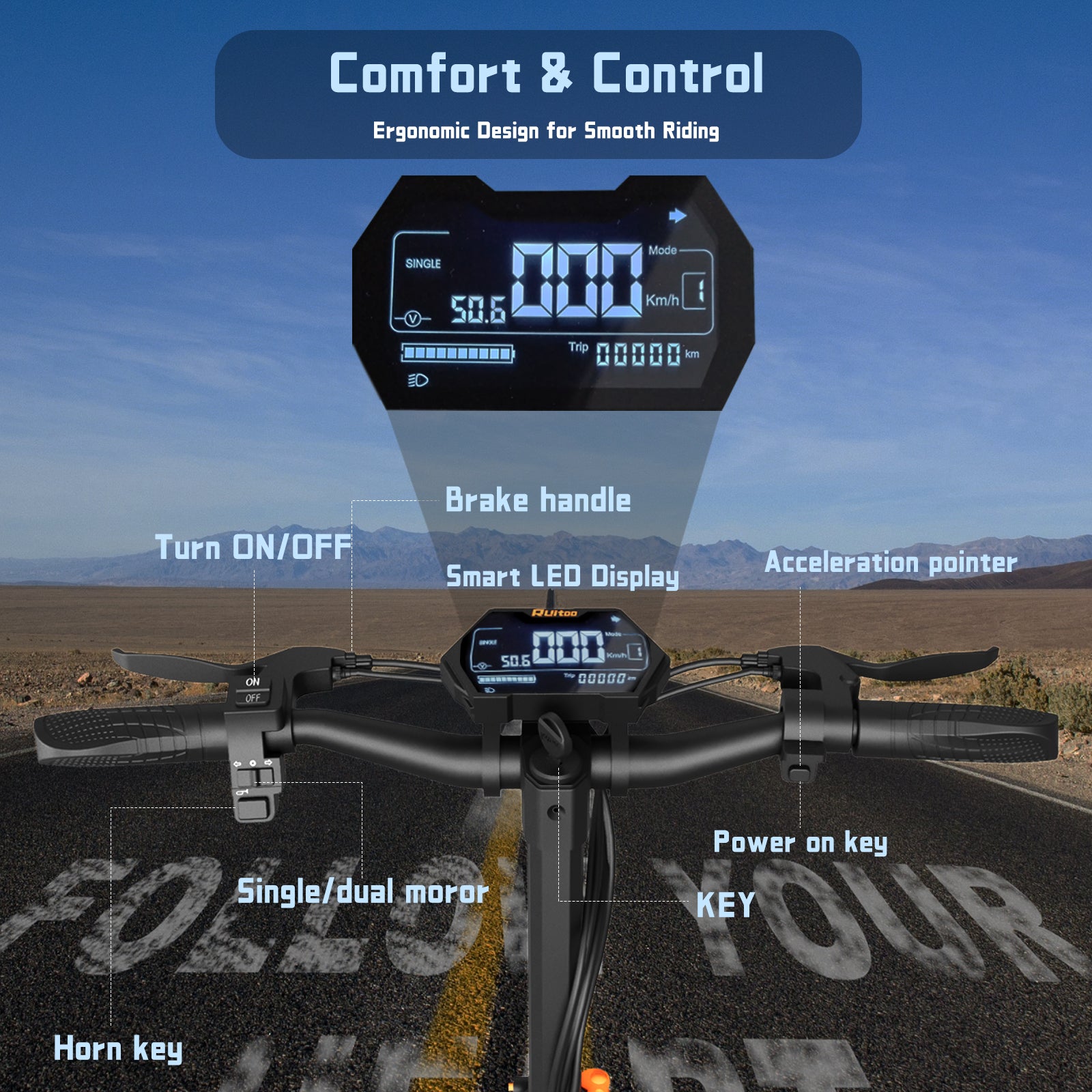 Glidezone T2 Max Portable Foldable All-Terrain Electric Scooter for Adults, 1000W Rear Hub Motor, 748.80Wh Lithium Battery