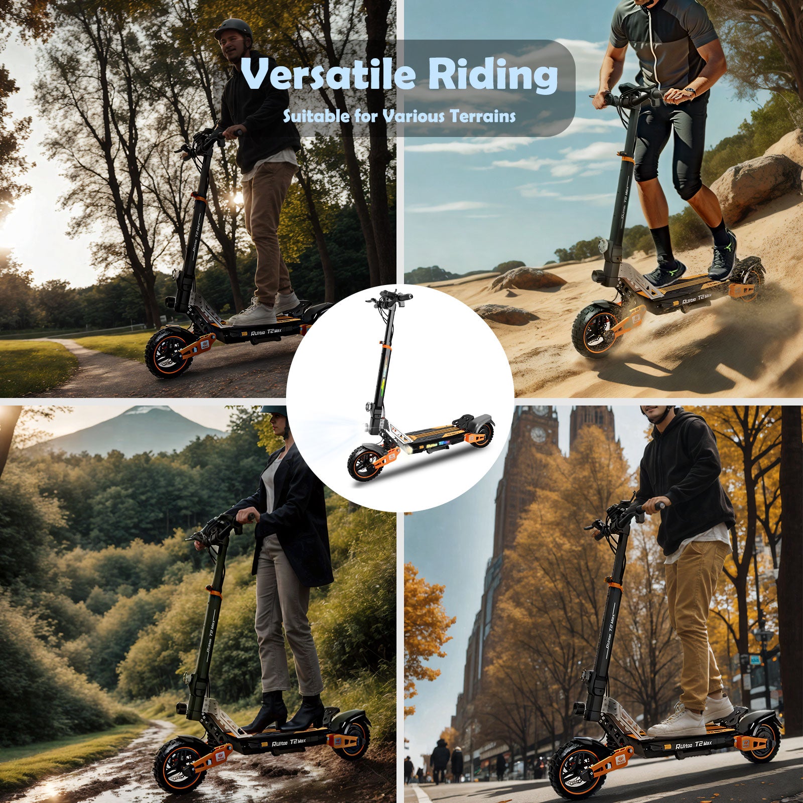 Glidezone T2 Max Portable Foldable All-Terrain Electric Scooter for Adults, 1000W Rear Hub Motor, 748.80Wh Lithium Battery