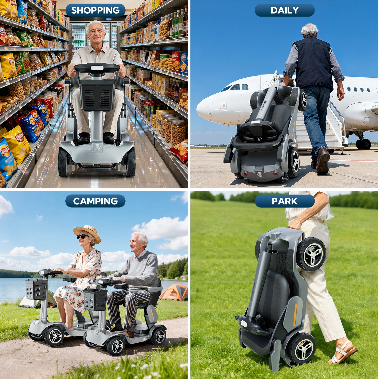 JunLing SPD2 4-Wheeled Mobility Scooters, 34 Miles Range, 756Wh Lithium Battery, 265lbs PayLoad