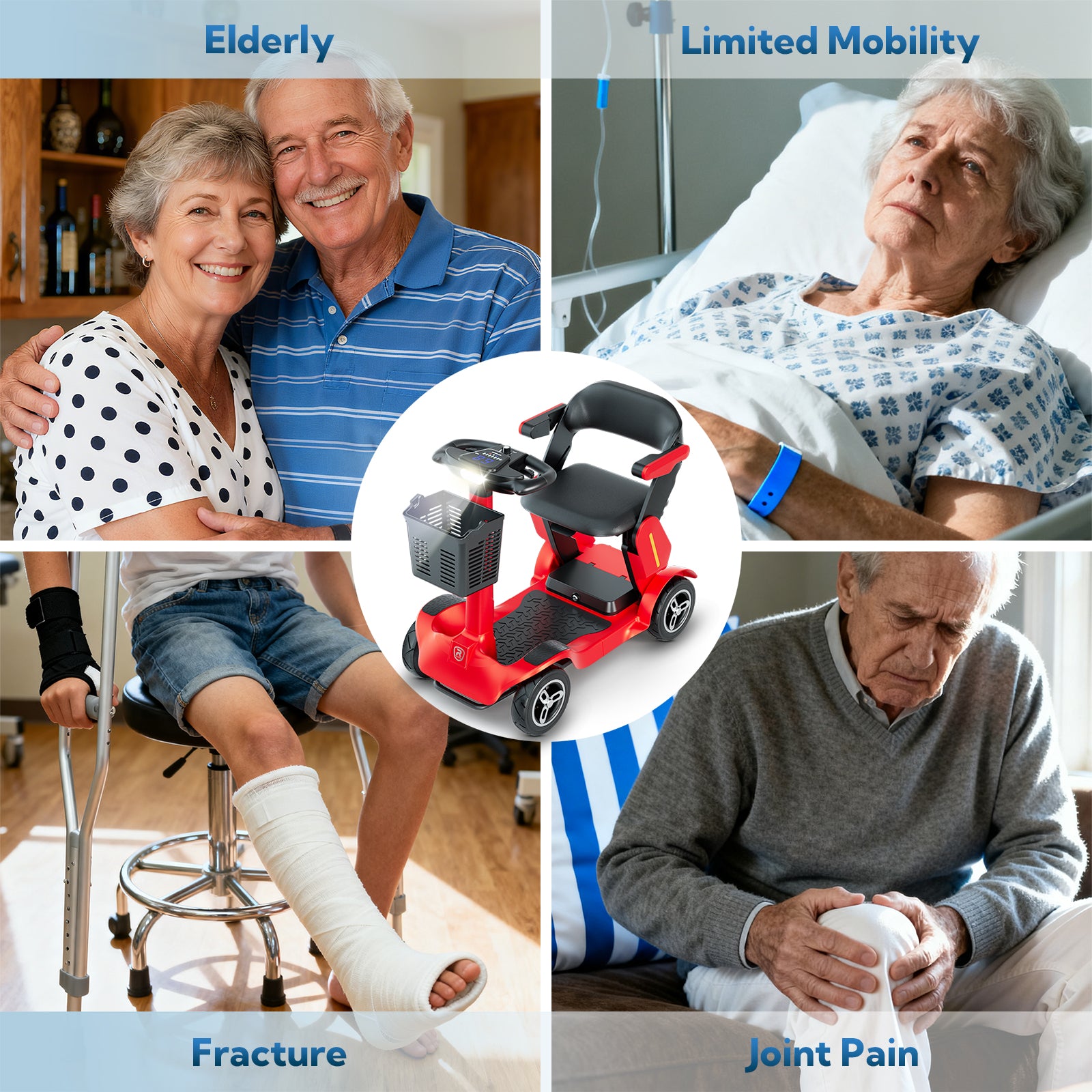 JunLing SPD2 4-Wheeled Mobility Scooters, 34 Miles Range, 756Wh Lithium Battery, 265lbs PayLoad