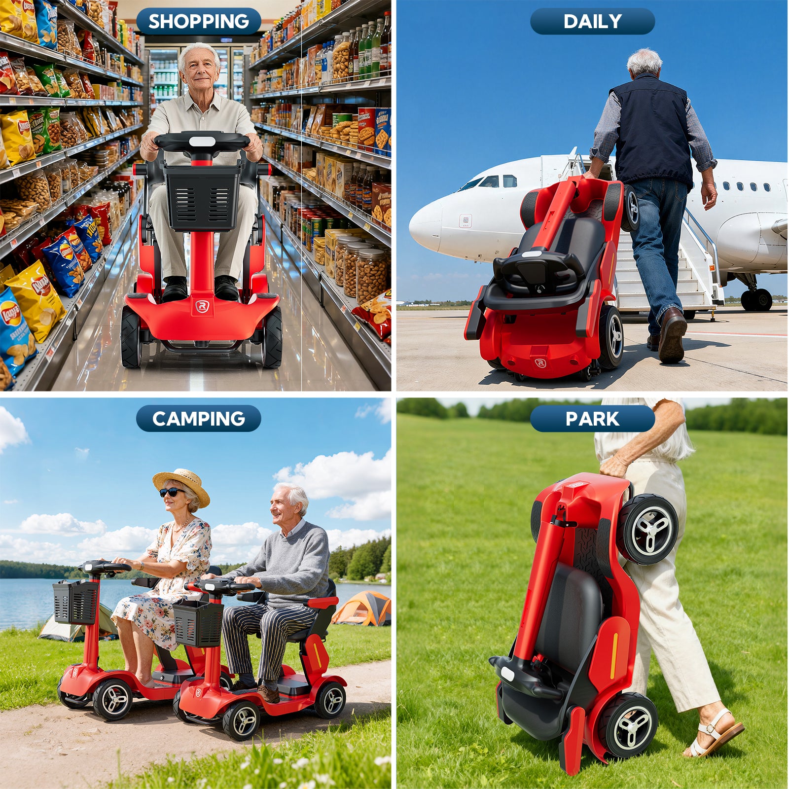 JunLing SPD2 4-Wheeled Mobility Scooters, 34 Miles Range, 756Wh Lithium Battery, 265lbs PayLoad