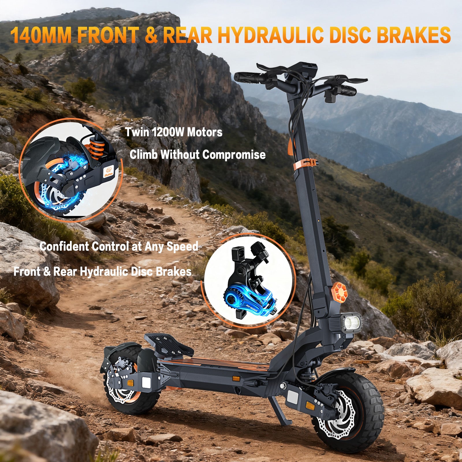 Glidezone T2 Master All-Terrain Adult Electric Scooter with 2400W Dual Motors, 1081Wh Lithium Battery and 46 Miles of Range